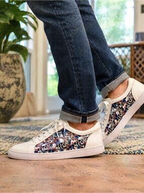 Robert Graham Skull Floral Print Sneakers White Leather Men’s Size 9 Designer